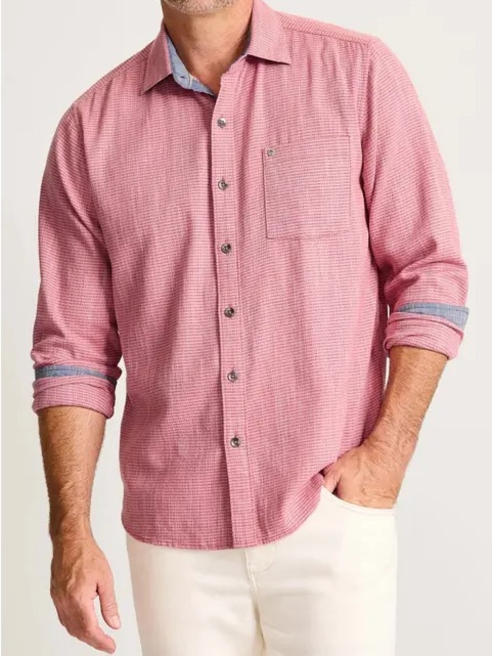 Men's Long-Sleeve Casual Button-Up Shirt in Pink